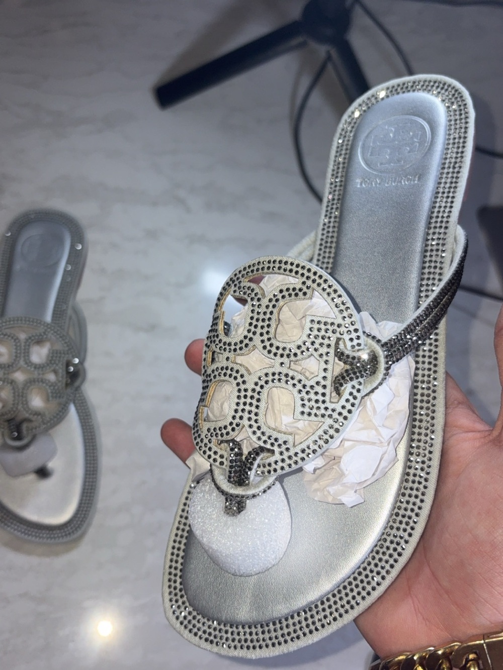 Tory Burch Silver Crystal-Embellished Miller Sandal